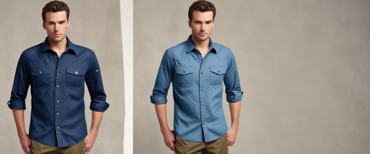 Blue long-sleeve work shirt with chest pockets